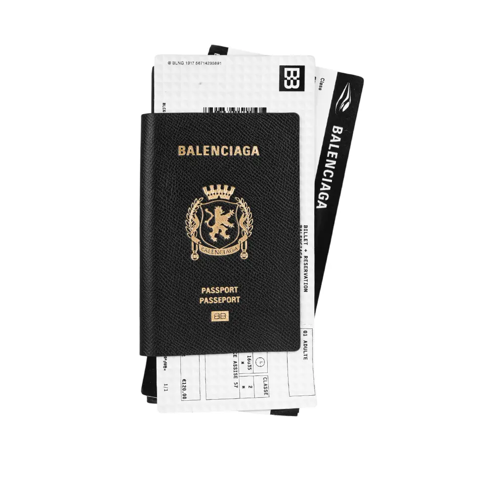 【BALENCIAGA】護照及雙機票造型牛皮對開二折長夾(黑色)/ 平行輸入