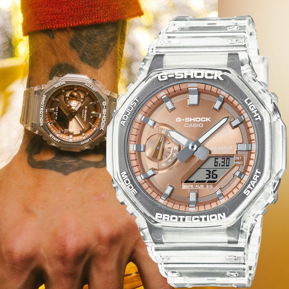 CASIO 卡西歐 G-SHOCK 半透明感金屬蒸鍍工藝雙顯電子錶 GA-2100BM-7A5