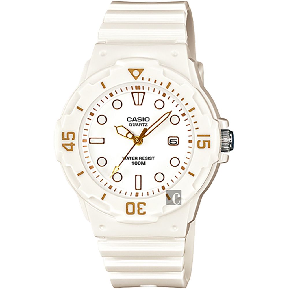 CASIO 卡西歐 迷你運動風指針手錶-金時標x白 LRW-200H-7E2VDF