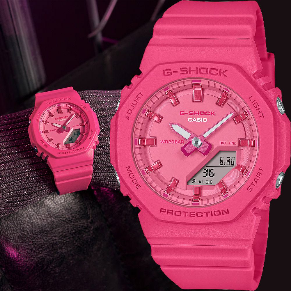 CASIO 卡西歐 G-SHOCK 單色時尚 八角雙顯手錶-粉紅 GMA-P2100PP-4A