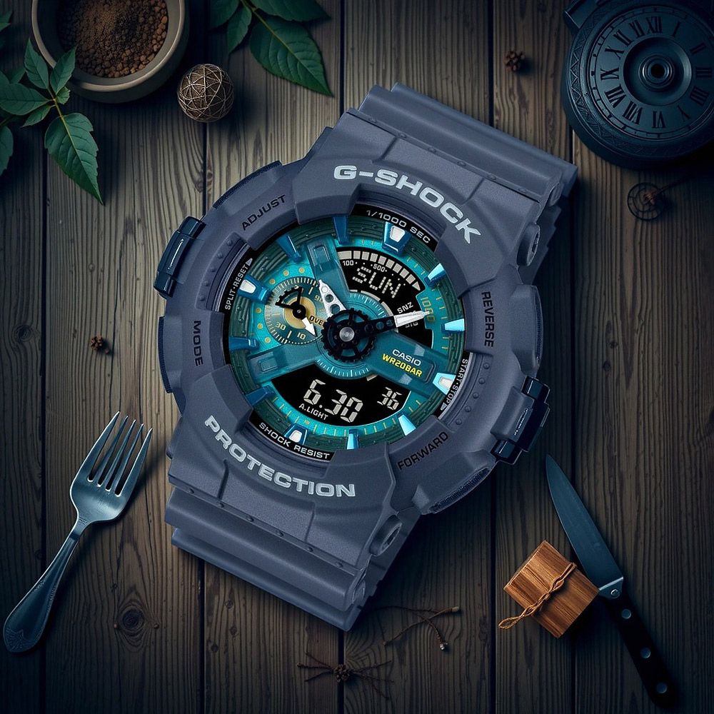 CASIO 卡西歐 G-SHOCK 綠洲湖泊 雙顯運動手錶-海軍藍 GA-110AS-2A