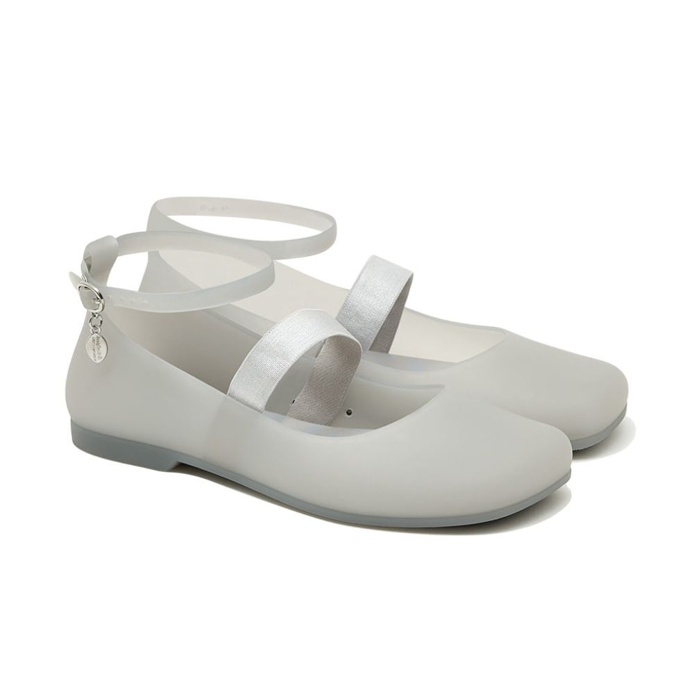韓國 ROCKFISH GLAIR BANDING FLATS 女款 方頭吊飾果凍平底鞋 淺灰色LIGHT GREY/ 250-255mm