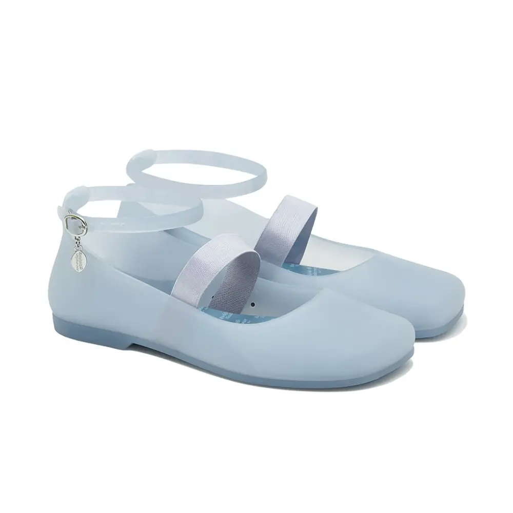 韓國 ROCKFISH GLAIR BANDING FLATS 女款 方頭吊飾果凍平底鞋 藍色BLUE/ 250-255mm