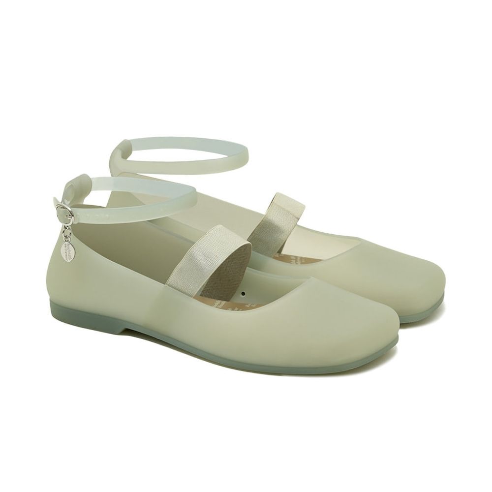 韓國 ROCKFISH GLAIR BANDING FLATS 女款 方頭吊飾果凍平底鞋 鼠尾草綠SAGE/ 240-245mm