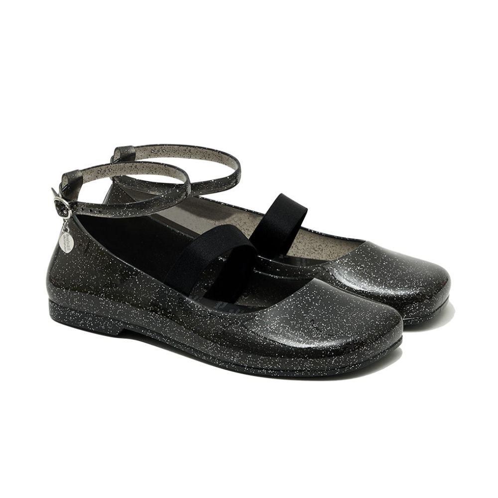 韓國 ROCKFISH GLAIR BANDING FLATS 女款 方頭吊飾果凍平底鞋 亮片黑GLITTER BLACK/ 240-245mm