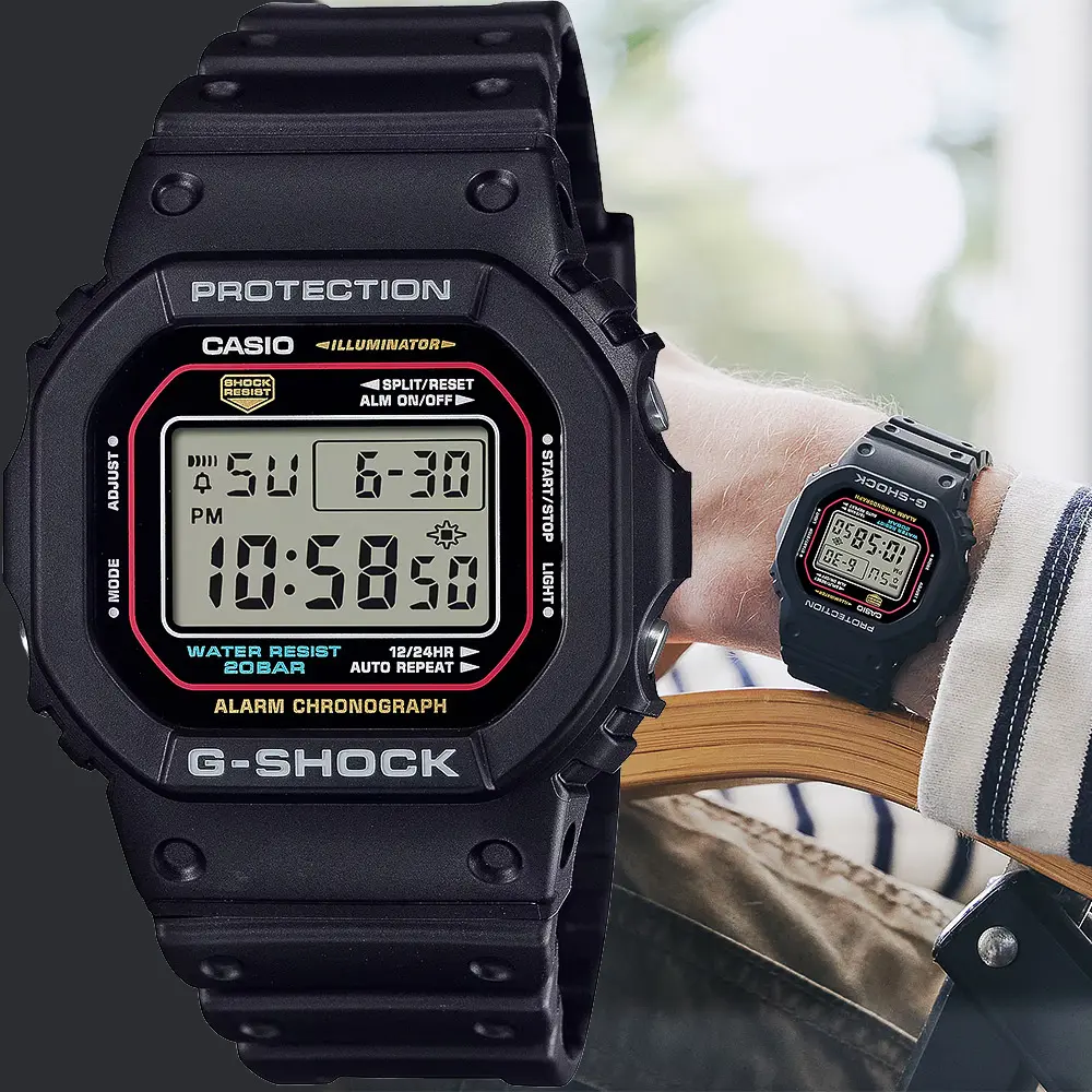 CASIO 卡西歐 G-SHOCK 經典配色方形電子錶 學生錶 DW-5600RL-1