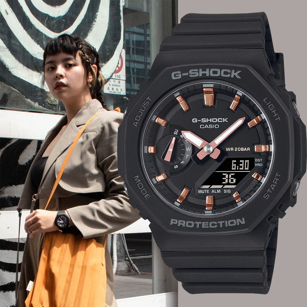 CASIO 卡西歐 G-SHOCK 八角黑色霧面雙顯手錶 女錶 GMA-S2100-1A