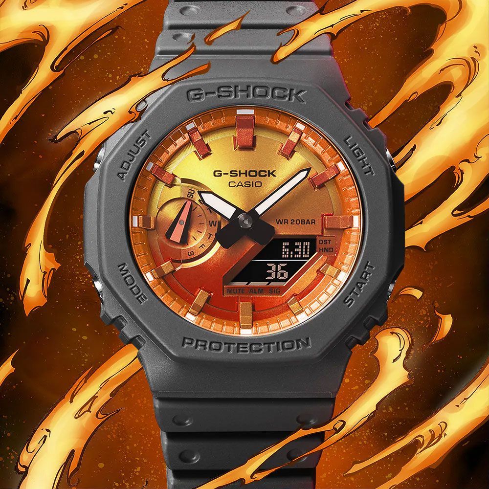 CASIO 卡西歐 G-SHOCK 熾熱火焰系列 八角雙顯手錶 GA-2100FL-8A