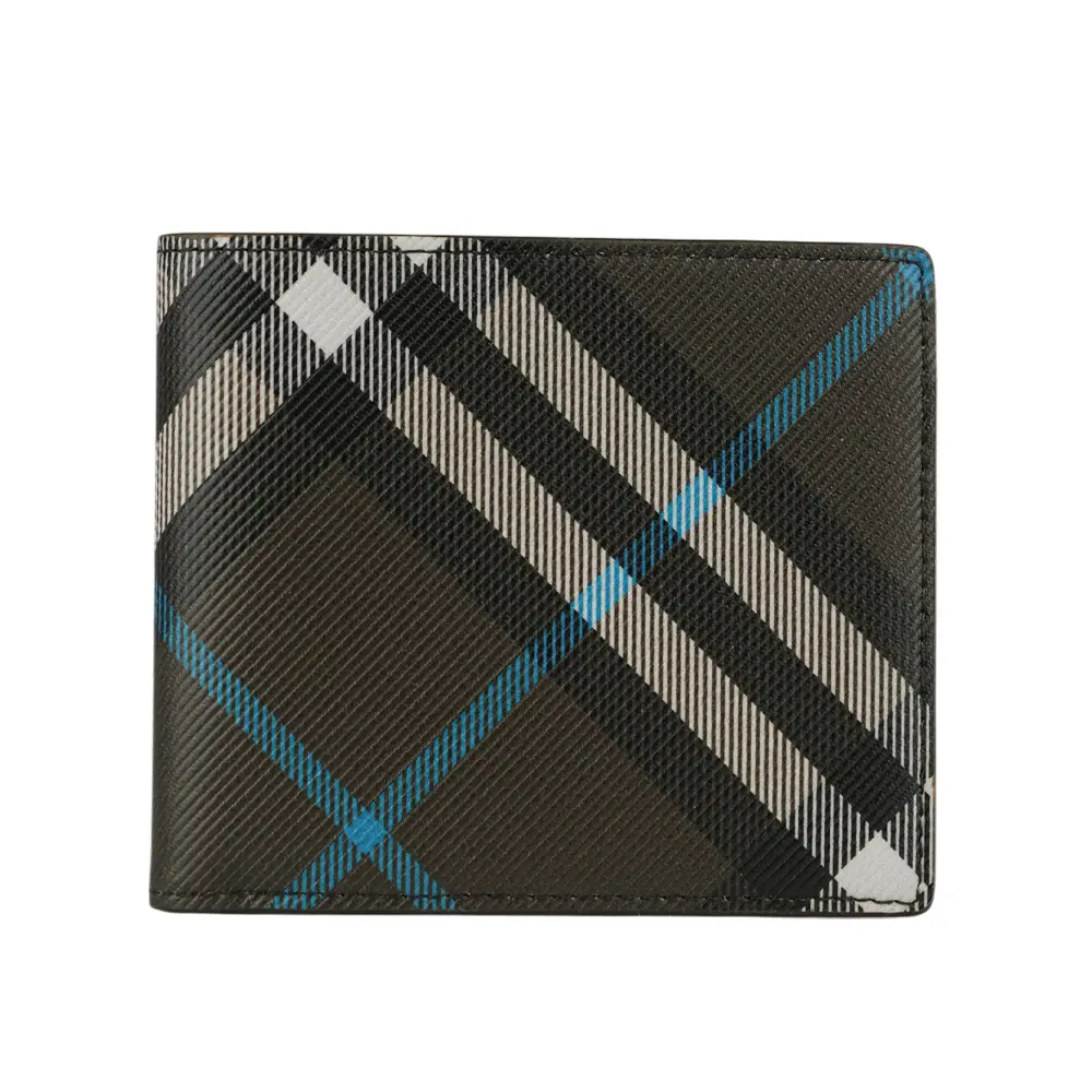 【BURBERRY】經典格紋帆布對開8卡短夾(暖感棕)/ 平行輸入