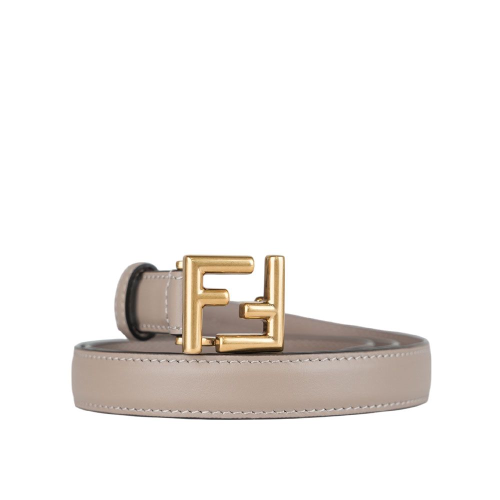 【FENDI】金色FF Logo 小牛皮寬2cm/85cm皮帶(米色)/ 平行輸入