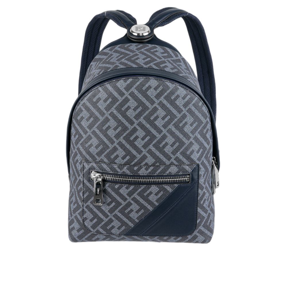 【FENDI】Diagonal 對角設計帆布及皮革小型拉鍊後背包(牛仔藍)/ 平行輸入