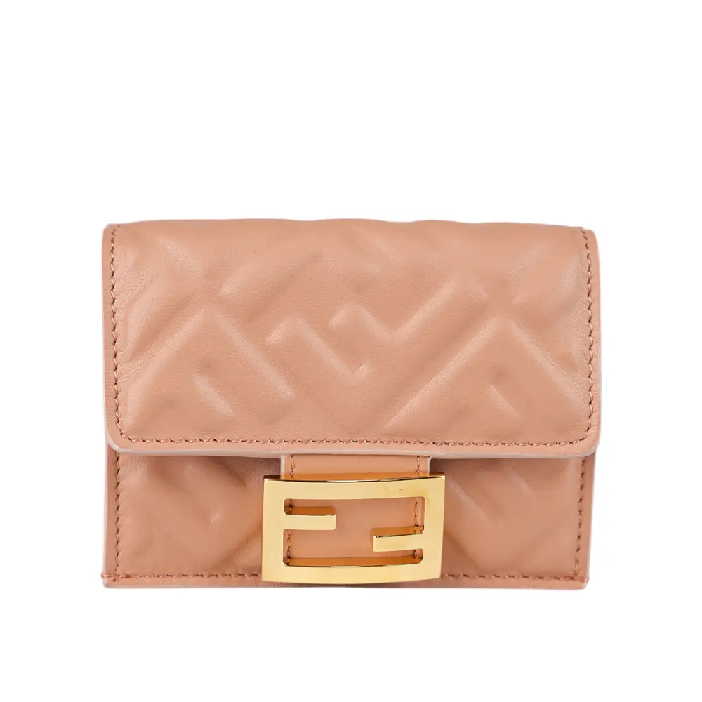 【FENDI】Baguette FF Logo三折短夾(粉紅色)(Micro)/ 平行輸入