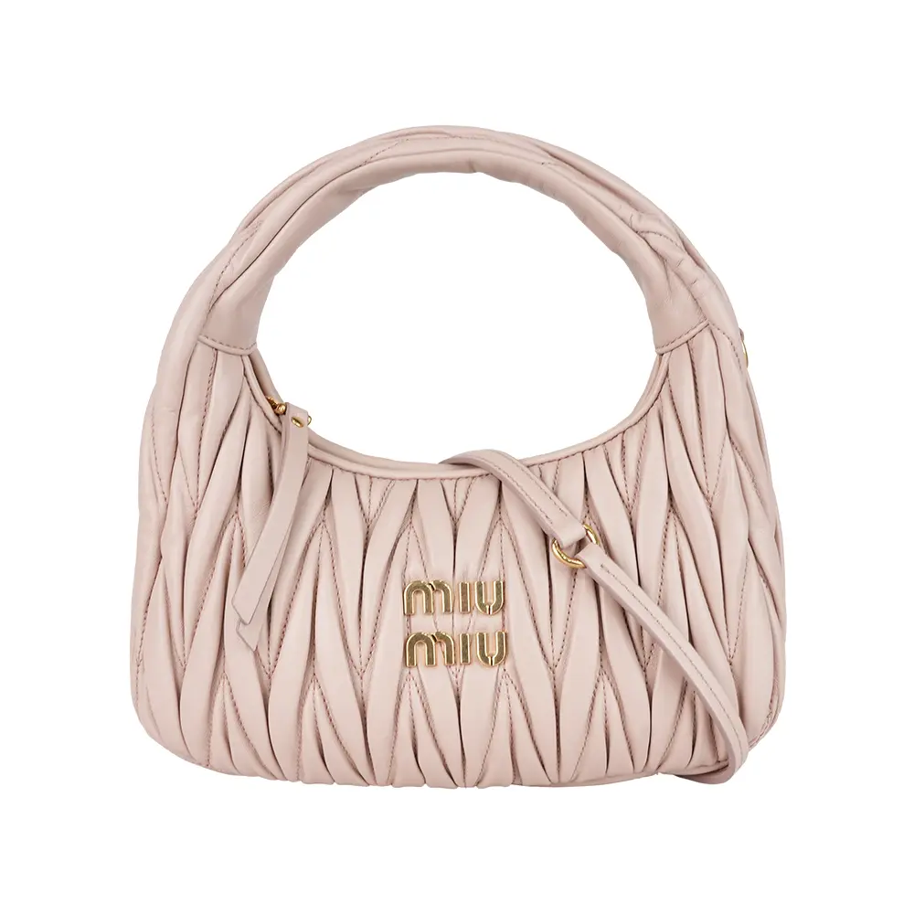 【MIU MIU】Wander Hobo 抓皺納帕皮革半月包/二用包(粉紅色)/ 平行輸入