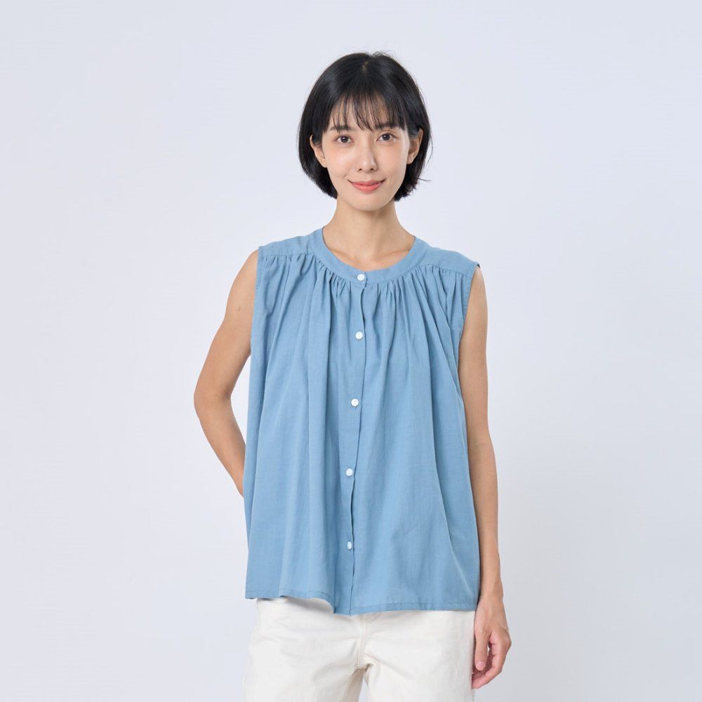 好我 so that's me Connie棉麻無袖細褶襯衫上衣/ 霧藍 Free Size