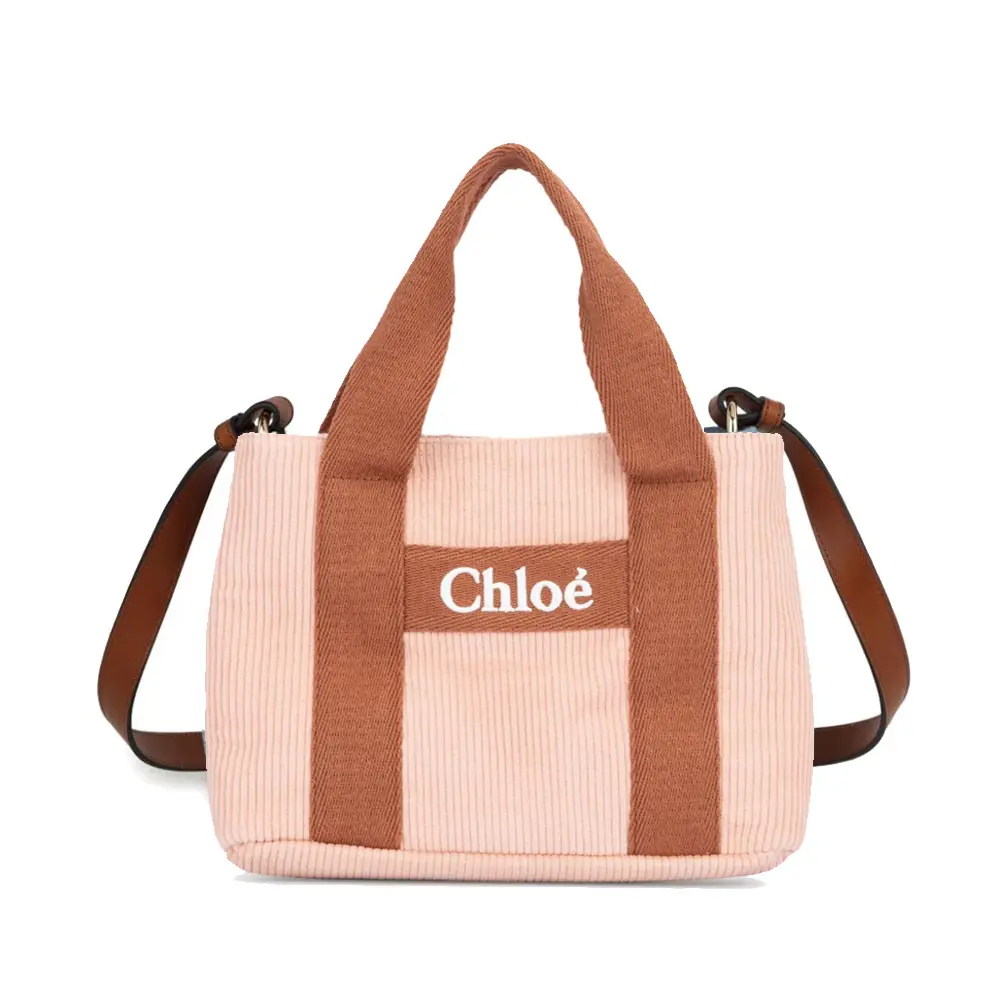 Chloe 經典品牌LOGO帆布手提/肩背包(粉色)/平行輸入