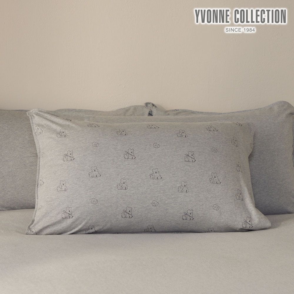 YVONNE COLLECTION  QUOKKA & BOBO純棉印花信封式枕套-迷霧灰 (DINOTAENG)