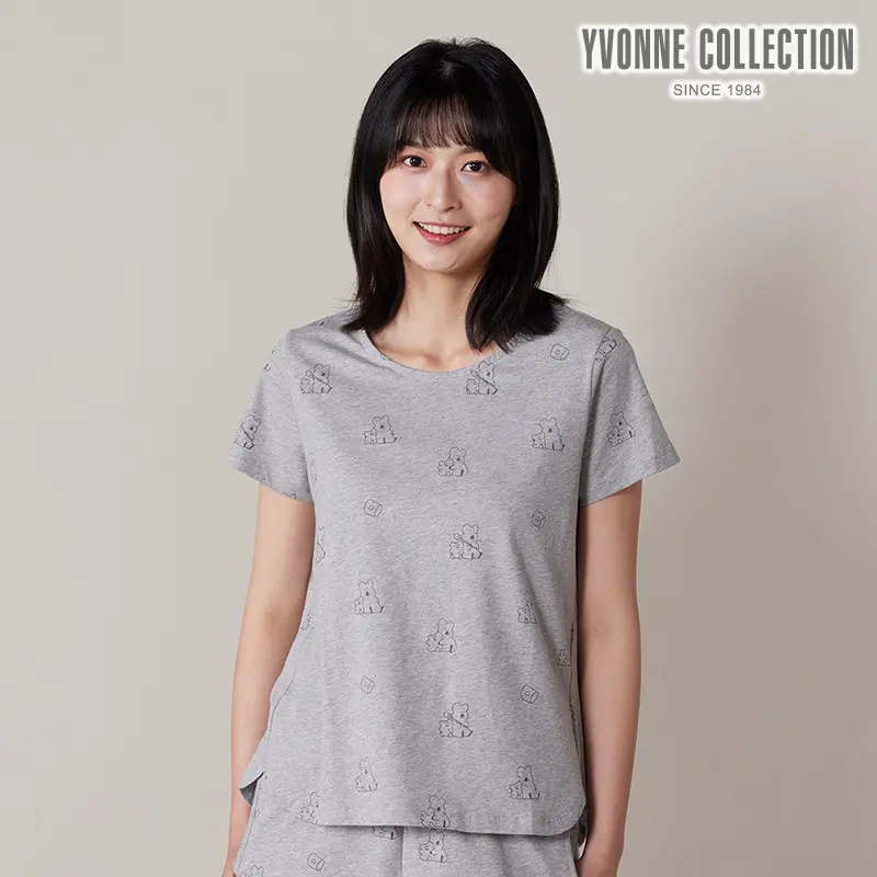 YVONNE COLLECTION  QUOKKA & BOBO 印花短袖上衣-迷霧灰 (DINOTAENG)