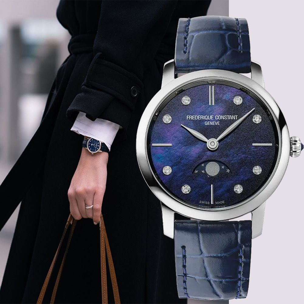 CONSTANT 康斯登 Slimline 珍珠貝鑽石月相石英女錶 FC-206MPND1S6