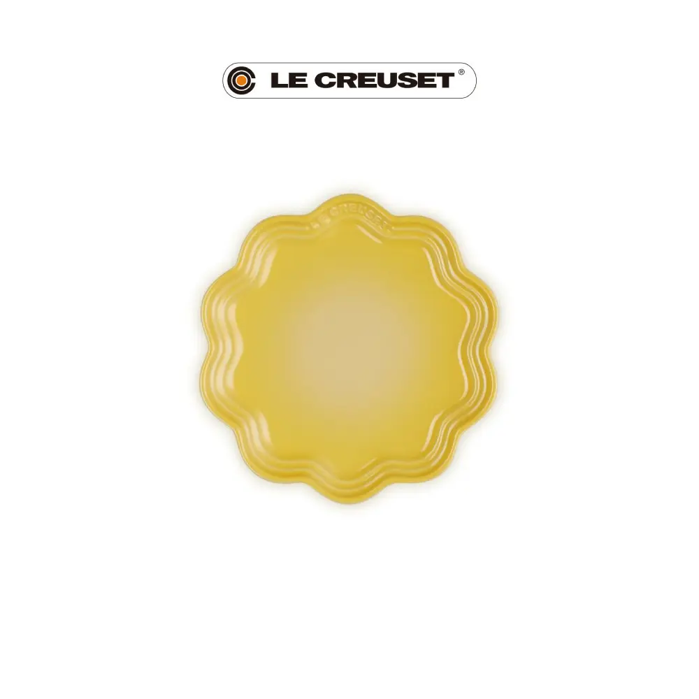 LE CREUSET瓷器蕾絲花邊盤/ 18cm/ 溫桲黃