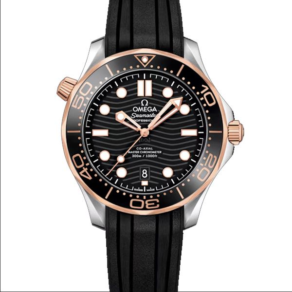 【OMEGA 歐米茄】海馬系列 潛水三百米 玫瑰金黑海馬 膠帶款 42mm