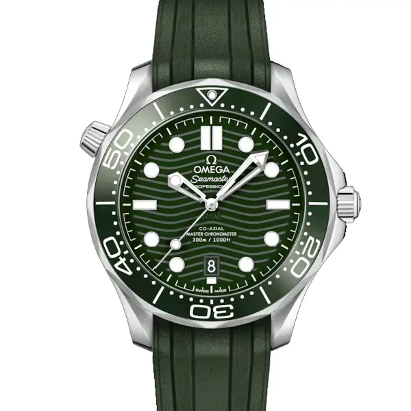 【OMEGA 歐米茄】海馬系列 潛水三百米 綠海馬膠帶款 42mm