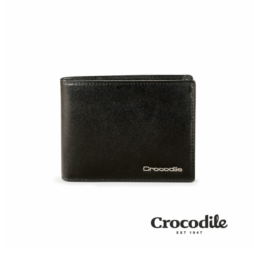 Crocodile 鱷魚皮件 男生短夾 5卡上翻子夾 釦式零錢袋 義大利植鞣皮 Square Edge 2.0系列-0103-11501/ 黑色