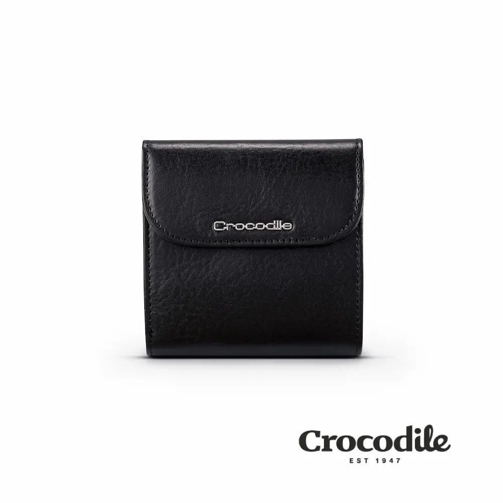 Crocodile 鱷魚皮件 三折短夾 小錢包 壓釦零錢袋 植鞣革 Square Edge 2.0系列-0103-11503/ 黑色