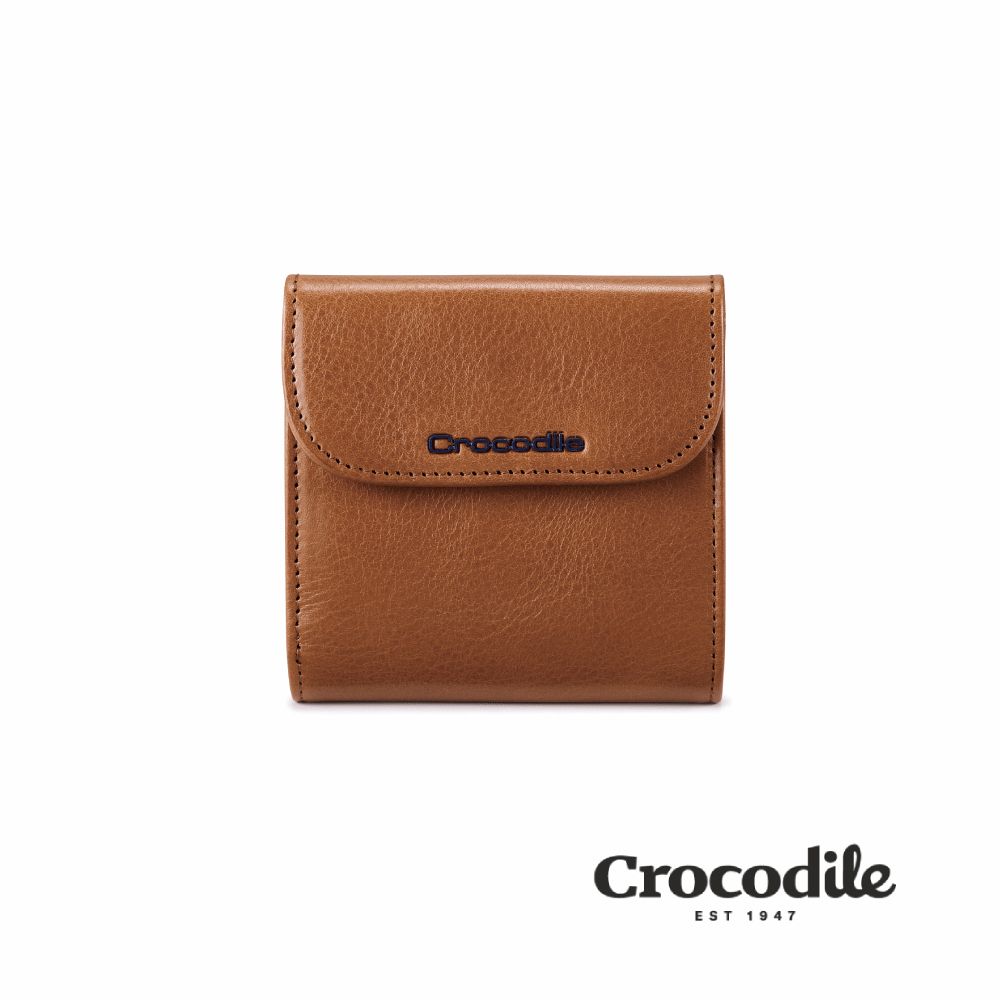 Crocodile 鱷魚皮件 三折短夾 小錢包 壓釦零錢袋 植鞣革 Square Edge 2.0系列-0103-11503/ 淺咖啡色