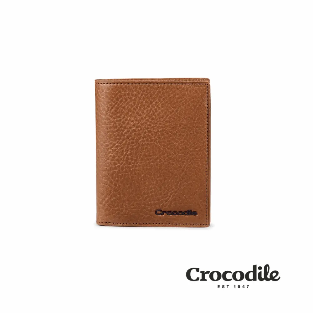 Crocodile 鱷魚皮件 直式皮夾 零錢袋中夾 6卡左翻子夾 植鞣皮 Square Edge 2.0系列-0103-11504/ 淺咖啡色