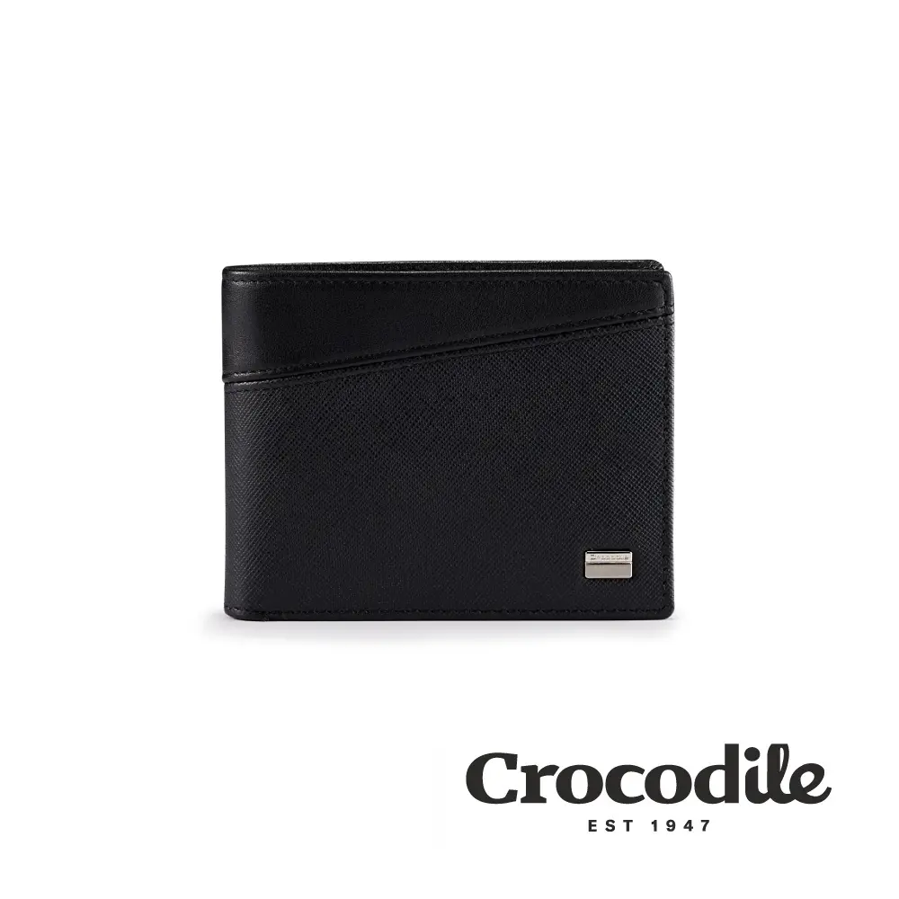 Crocodile 鱷魚皮件 真皮皮夾 男生皮夾 8卡中翻子夾 壓釦零錢袋 Martin系列-0103-10903/ 黑色