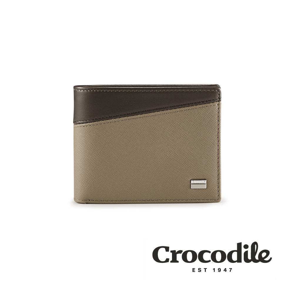 Crocodile 鱷魚皮件 真皮皮夾 男生皮夾 8卡中翻子夾 壓釦零錢袋 Martin系列-0103-10903/ 灰棕色