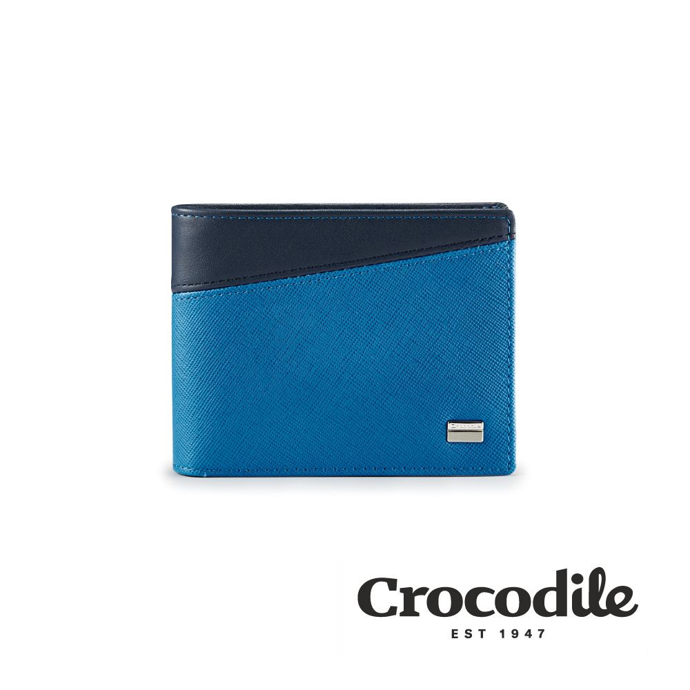 Crocodile 鱷魚皮件 真皮皮夾 男生皮夾 8卡中翻子夾 壓釦零錢袋 Martin系列-0103-10903/ 藍色
