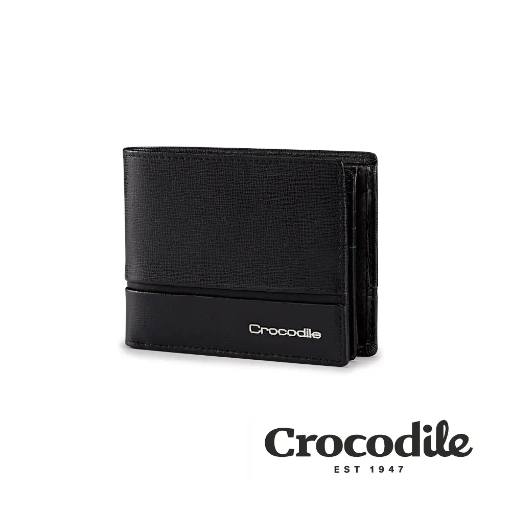 Crocodile 鱷魚皮件 男生錢包 送禮推薦 8卡中翻子夾 釦式零錢袋 Martin系列-0103-10905/ 黑色