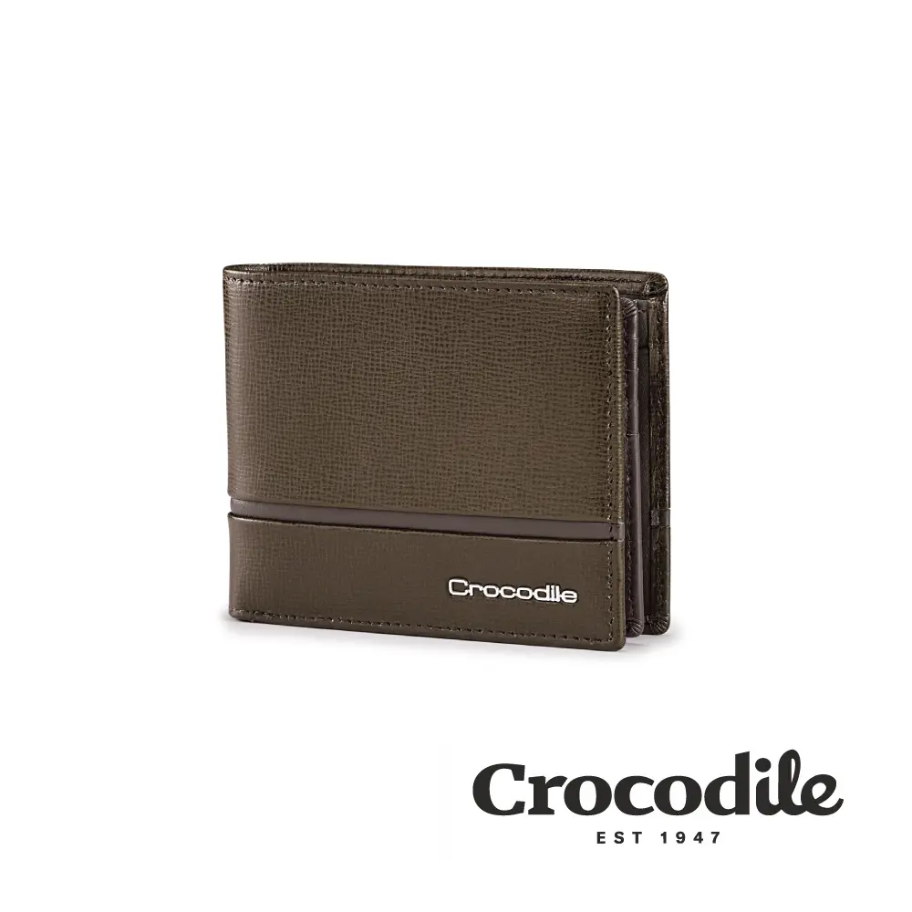 Crocodile 鱷魚皮件 男生錢包 送禮推薦 8卡中翻子夾 釦式零錢袋 Martin系列-0103-10905/ 棕色