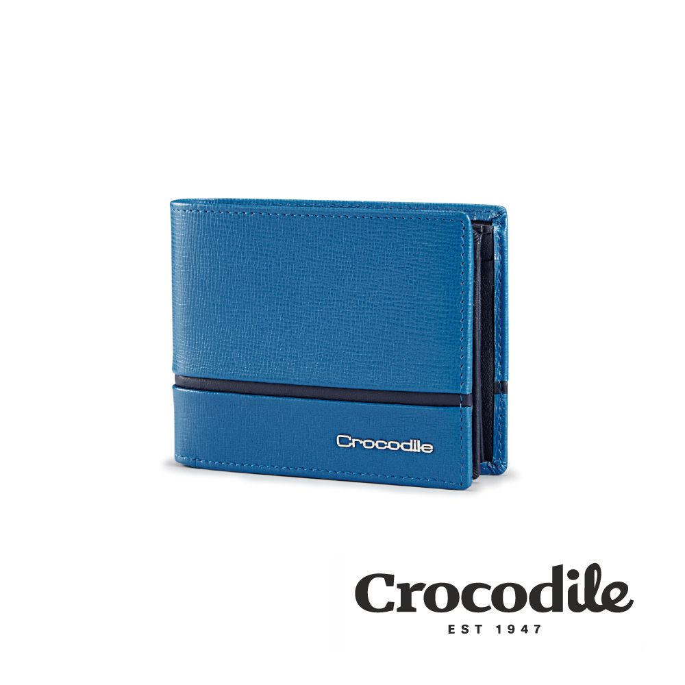 Crocodile 鱷魚皮件 男生錢包 送禮推薦 8卡中翻子夾 釦式零錢袋 Martin系列-0103-10905/ 藍色
