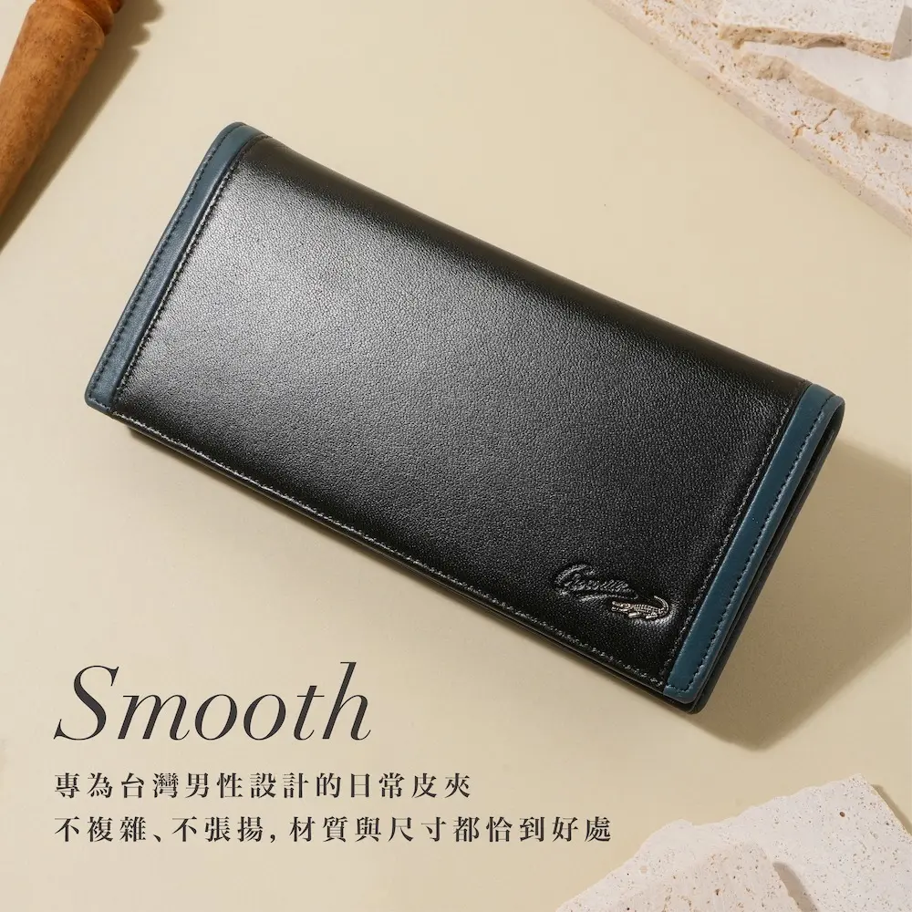 Crocodile 鱷魚皮件 真皮長夾 男生皮夾 送禮推薦 單鈔 13卡夾 多置物隔層 Smooth系列-0103-11801-黑色