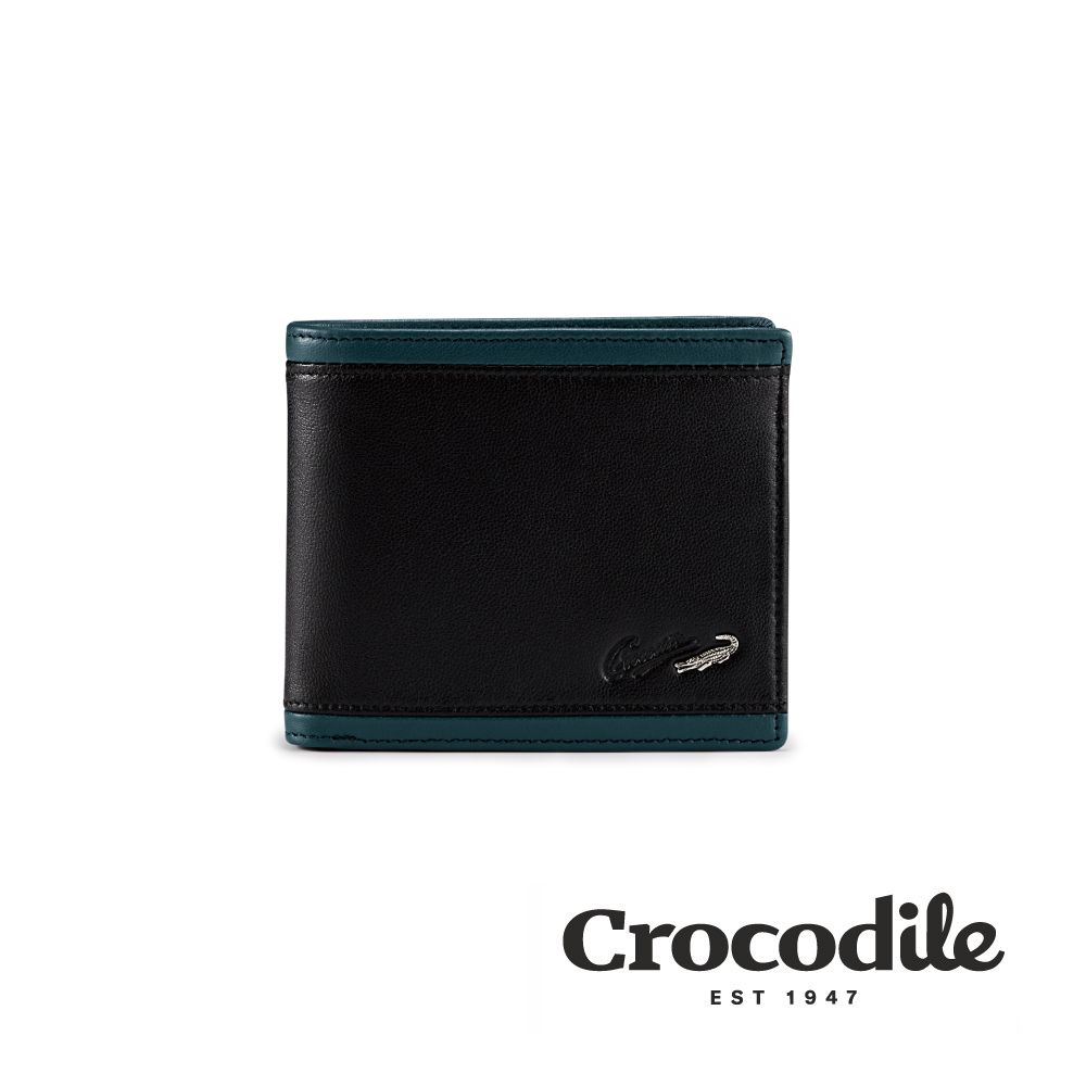 Crocodile 鱷魚皮件 真皮短夾 中性皮夾 雙鈔 4卡零錢袋 Smooth系列-0103-11803-黑色
