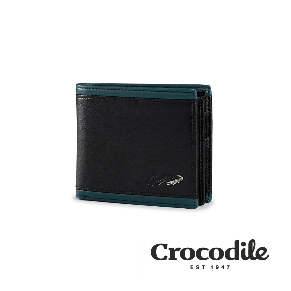 Crocodile 鱷魚皮件 真皮短夾 男生禮物推薦 雙鈔拉鍊 5卡 Smooth系列-0103-11804-黑色