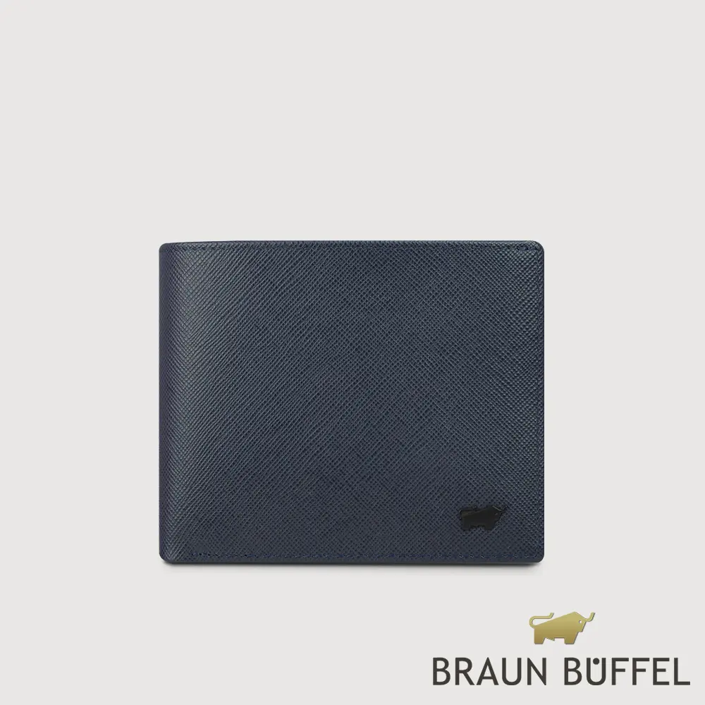 【BRAUN BUFFEL 德國小金牛】台灣總代理 洛菲諾P-II 4卡零錢袋皮夾-藍色/BF347-315-NY