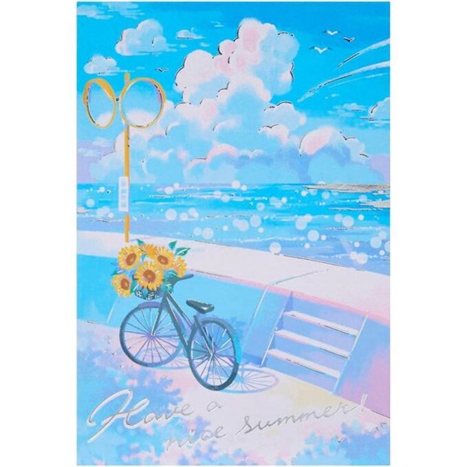 Sanrio明信片/ 76-5/ 海岸線旁的腳踏車