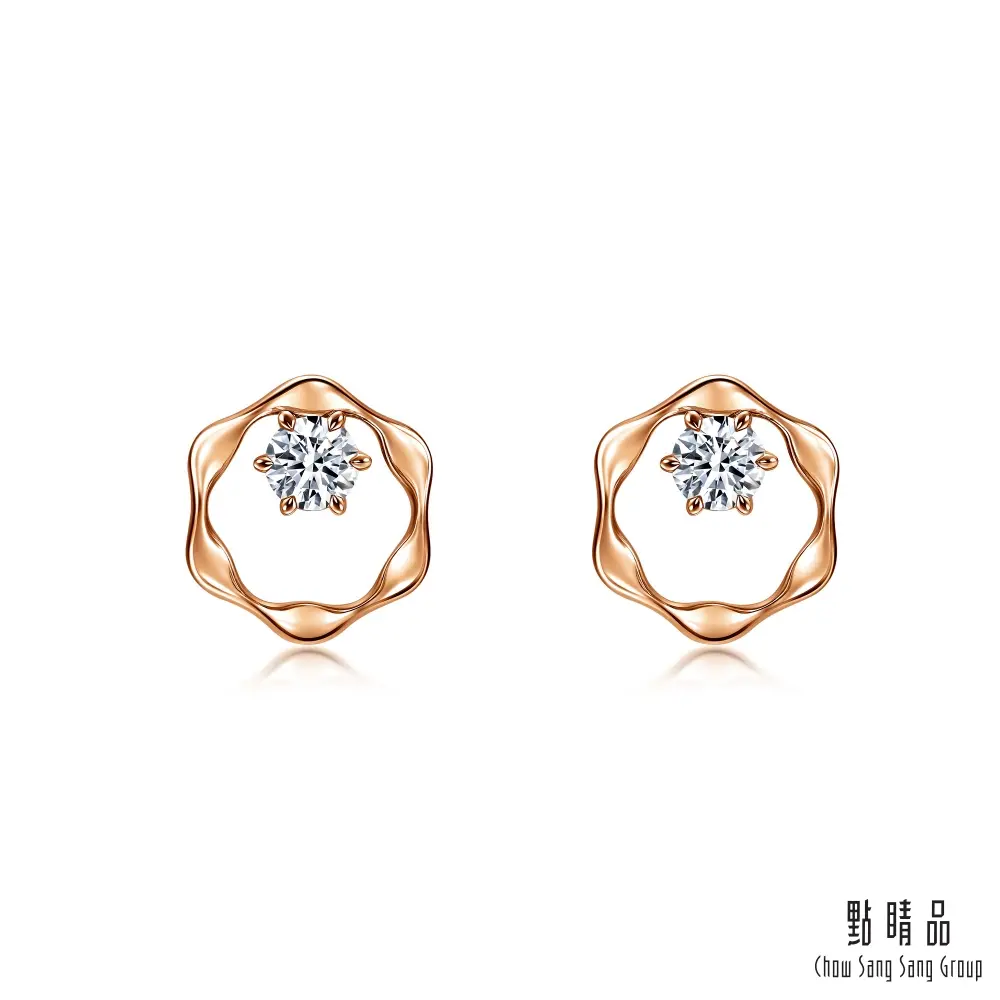 點睛品 YuYu系列 典雅線條 18K玫瑰金鑽石耳環 (一對)