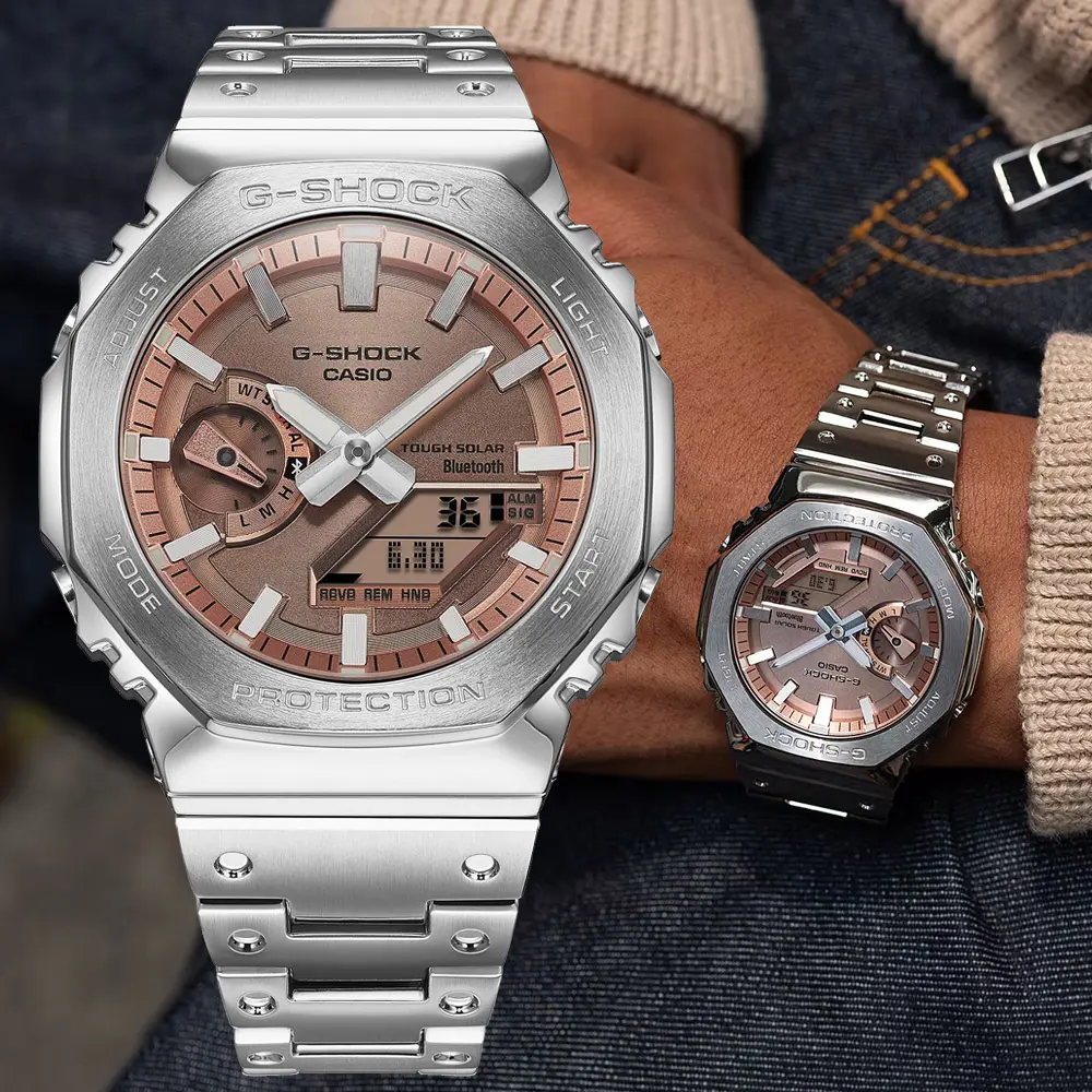 結帳折$600➤CASIO 卡西歐 G-SHOCK 八角不鏽鋼 太陽能藍芽雙顯電子錶 手錶 GM-B2100AD-5A