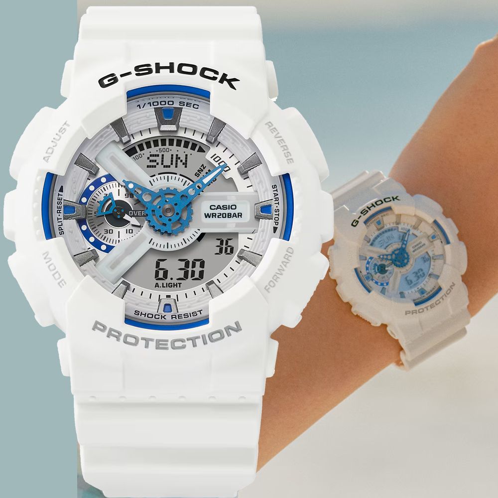CASIO 卡西歐 G-SHOCK 夏日海洋磷光 藍白配色雙顯電子錶 手錶 學生錶 GA-110HDS-7A