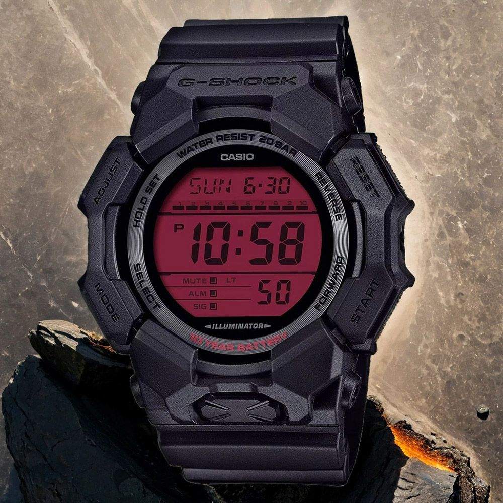 CASIO 卡西歐 G-SHOCK 黑紅配色 10年電力 大螢幕電子錶 手錶 學生錶 GD-010BBR-1