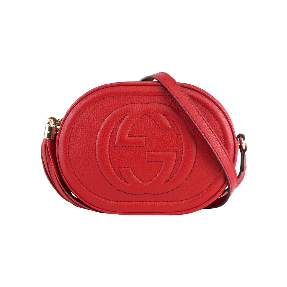 【GUCCI】SOHO 系列流蘇橢圓造型拉鍊斜背包(紅色)/ 平行輸入