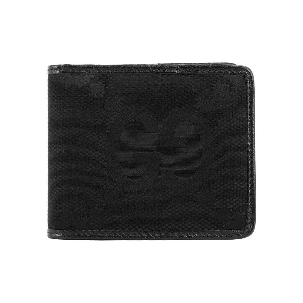 【GUCCI】Jumbo GG Logo 緹花布及皮革對開8卡短夾(黑色)/ 平行輸入