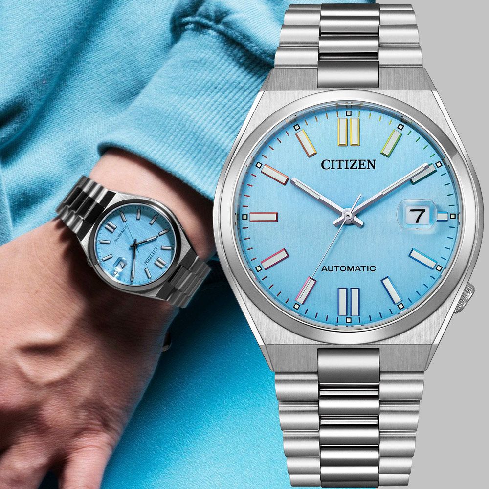 CITIZEN 星辰 TSUYOSA 七彩限定 情人節推薦款 青春撞色機械錶 晴空藍 男錶 NJ0151-53L