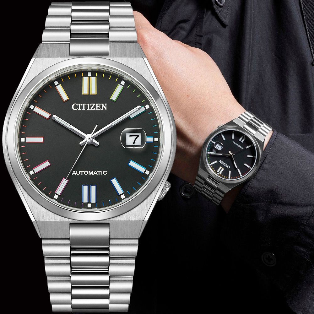 CITIZEN 星辰 TSUYOSA 七彩限定 情人節推薦款 青春撞色機械錶 耀石黑 男錶 NJ0151-53E