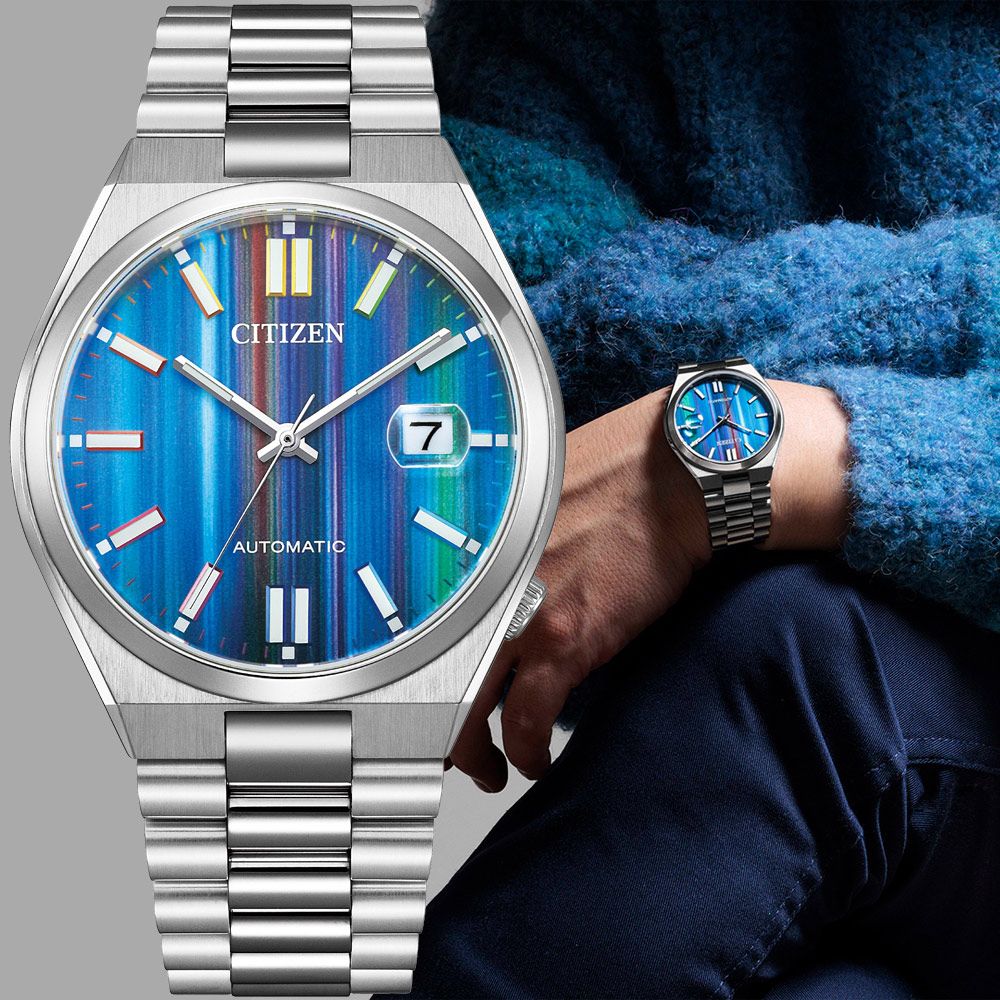 CITIZEN 星辰 TSUYOSA 電視TV七彩限定 青春撞色機械錶 男錶 NJ0151-53W