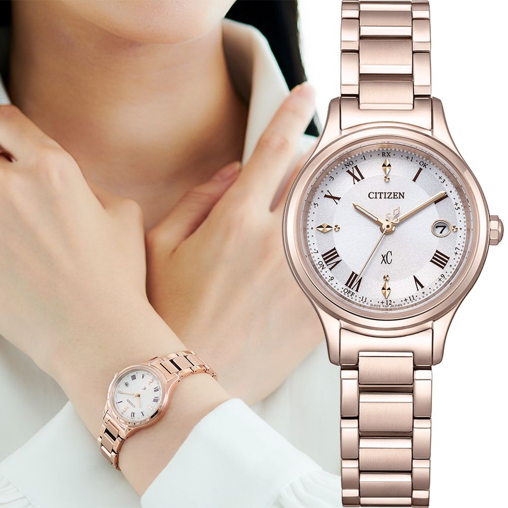 CITIZEN 星辰 XC 輕奢光 光動能鈦金屬電波女錶-27mm 手錶 ES9497-96A